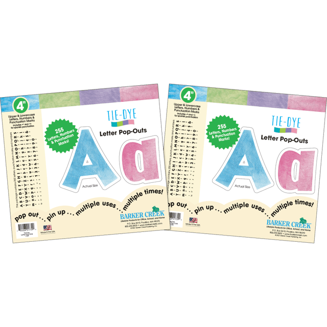 BARKER CREEK PUBLISHING, INC. 4348 Barker Creek Letter Pop-Outs, 4in, Tie-Dye, Set of 510 Pop-Outs BARKER CREEK PUBLISHING, INC. 4348 Barker Creek Letter Pop-Outs, 4in, Tie-Dye, Set of 510 Pop-Outs