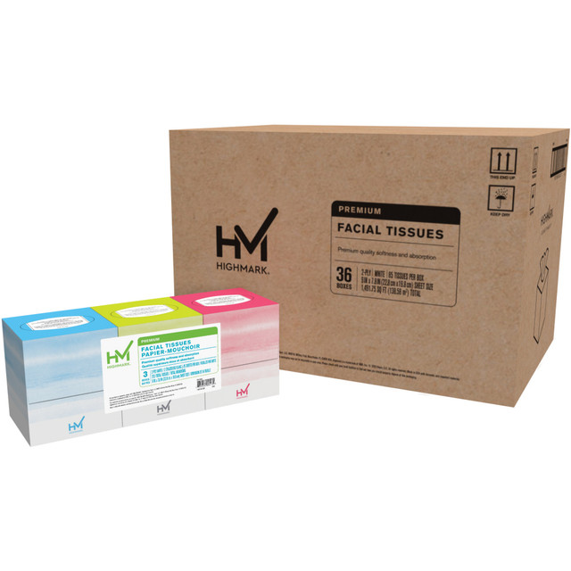 OFFICE DEPOT OD4199CA Highmark 2-Ply Facial Tissue, 85 Tissues Per Box, 12 Packs Of 3 Boxes, Case of 36 Boxes