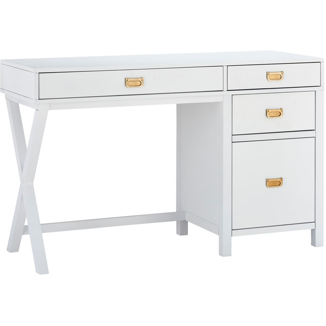 LINON HOME DECOR PRODUCTS, INC OFDP2289 Linon Ari 48inW Home Office Writing Desk With Side Storage, White/Silver LINON HOME DECOR PRODUCTS, INC OFDP2289 Linon Ari 48inW Home Office Writing Desk With Side Storage, White/Silver