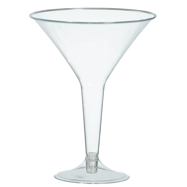 AMSCAN CO INC 350100.86 Amscan Plastic Martini Glasses, 8 Oz, Clear, 20 Glasses Per Pack, Case Of 2 Packs