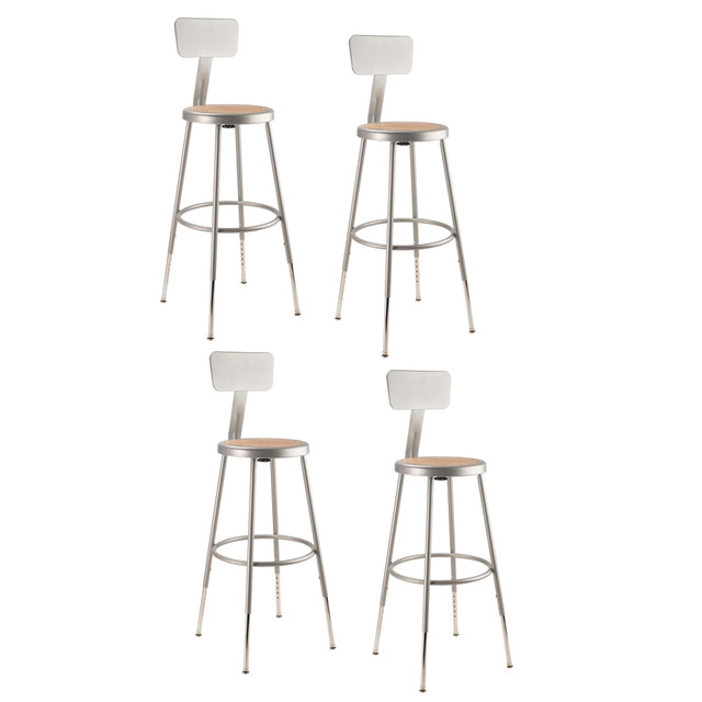 OKLAHOMA SOUND CORPORATION National Public Seating 6224HB/4  Adjustable Hardboard Stools With Backs, 25in-33inH, Gray, Set of 4