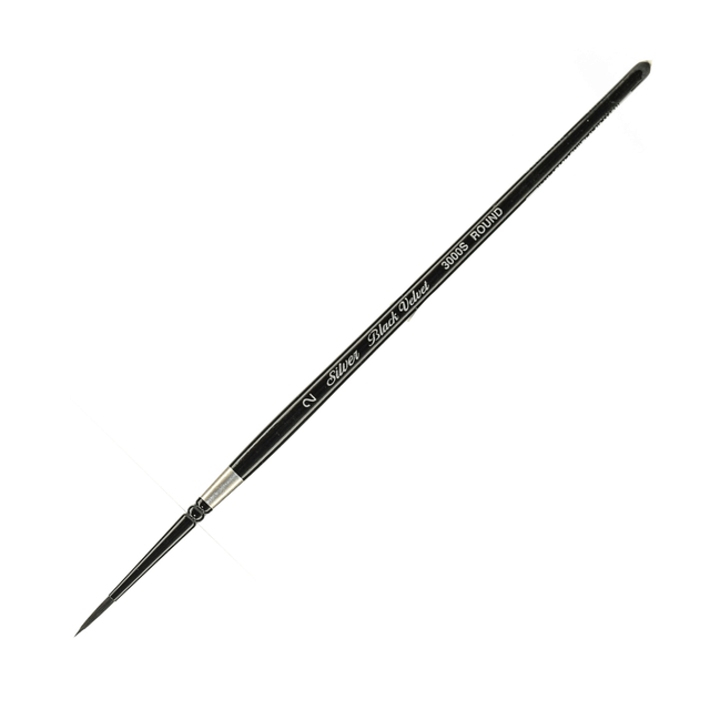 SILVER BRUSH LIMITED Silver Brush 3000S-2  3000S Black Velvet Series Paint Brush, Size 2, Round Bristle, Squirrel Hair/Synthetic Filament, Multicolor
