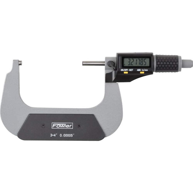 Fowler 548700040 Electronic Outside Micrometers; Micrometer Type: Digital Outside ; Minimum Measurement (mm): 75.00 ; Maximum Measurement (mm): 100.00 ; Accuracy (Decimal Inch): 0.0002 ; Resolution (Decimal Inch): 0.00005 ; Rotating Spindle: Yes