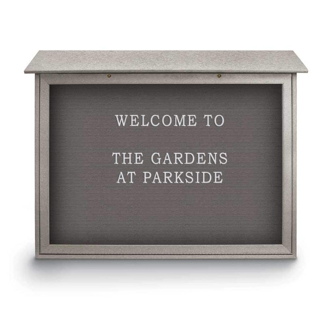 United Visual Products UVDSB4536LB-LTG Enclosed Letter Board: 45" Wide, 36" High, Fabric, Gray