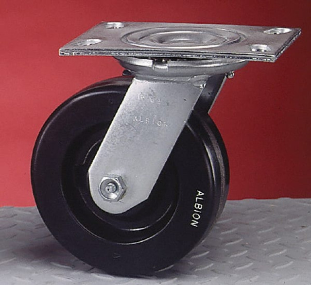 Albion 62MR08201R Rigid Top Plate Caster: Rubber, 8" Wheel Dia, 2" Wheel Width, 1,400 lb Capacity, 10-1/8" OAH