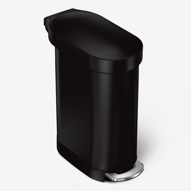 SIMPLEHUMAN LLC CW2098 simplehuman Slim Stainless Steel Step Trash Can With Liner Rim, 11.9 Gallons, 24-7/16inH x 10-1/4inW x 21-1/2inD, Matte Black