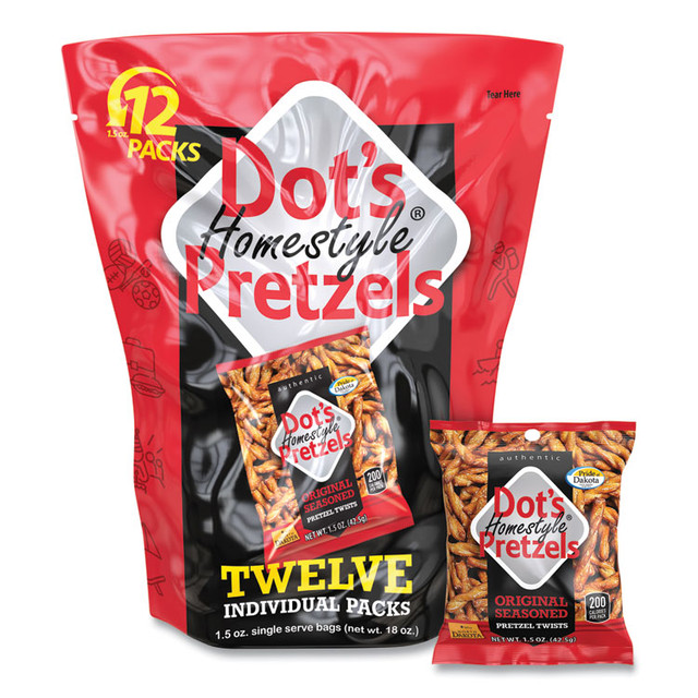 PEPSICO Dot's Pretzels® 60000266 Original Pretzels, Original, 1.5 oz Bag, 12 Bags/Pack, 2/Carton