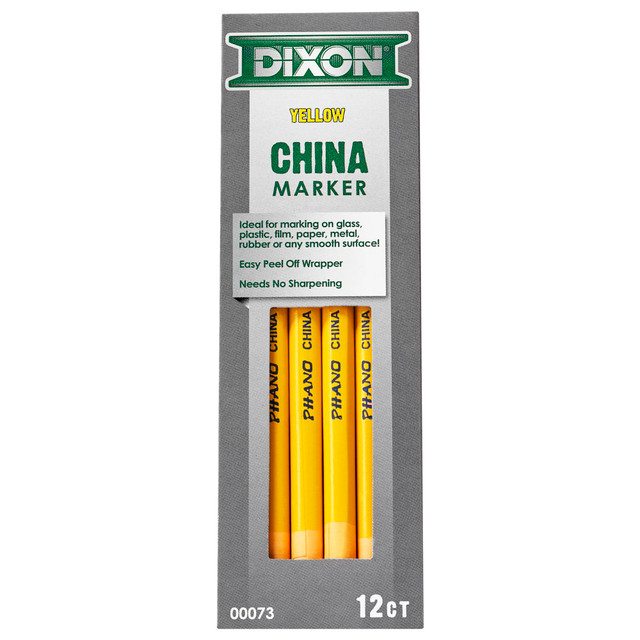 DIXON TICONDEROGA COMPANY 00073 Dixon Phano China Markers, Yellow, Box Of 12