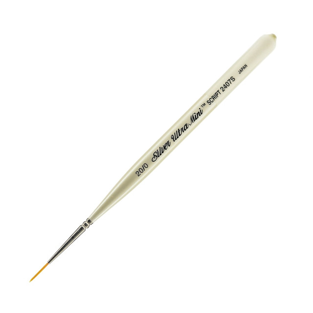 SILVER BRUSH LIMITED 2407S-20/0 Silver Brush Ultra Mini Series Paint Brush, Size 20, Taklon Filament, Flat Brisstle, Pearl White