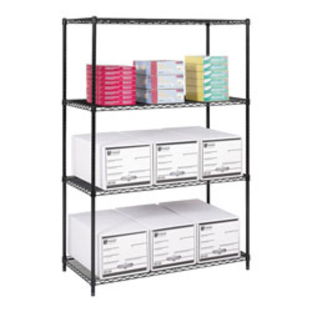 SAFCO PRODUCTS CO 5294BL Safco Industrial Wire Shelving Starter Unit, 48inW x 24inD, Black