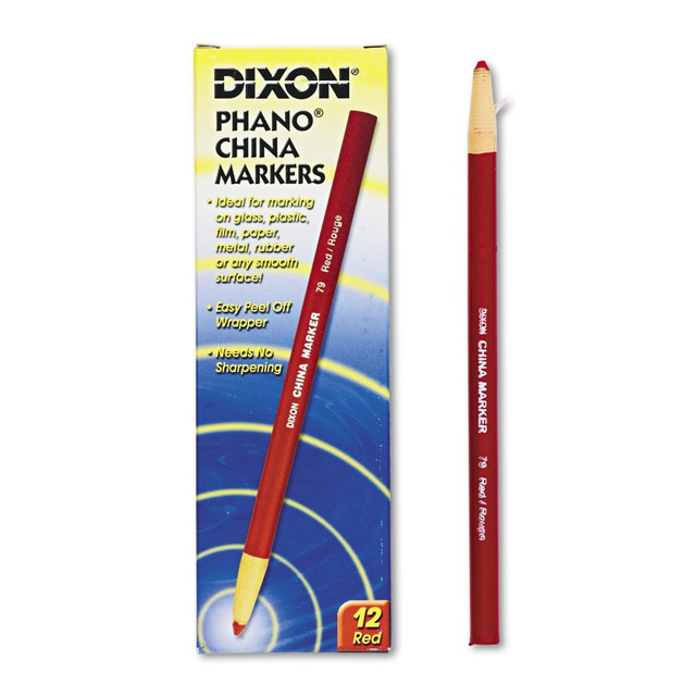 DIXON TICONDEROGA COMPANY 00079 Dixon Phano China Markers, Red, Box Of 12