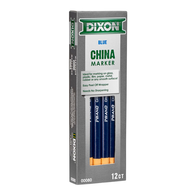 DIXON TICONDEROGA COMPANY 00080 Dixon Phano China Markers, Blue, Presharpened, Pack of 12