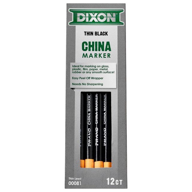 DIXON TICONDEROGA COMPANY 00081 Dixon Phano China Marker, Black, Box of 12