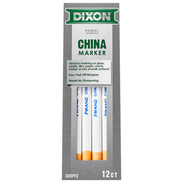 DIXON TICONDEROGA COMPANY 00092 Dixon Phano China Markers, White, Presharpened, Pack of 12