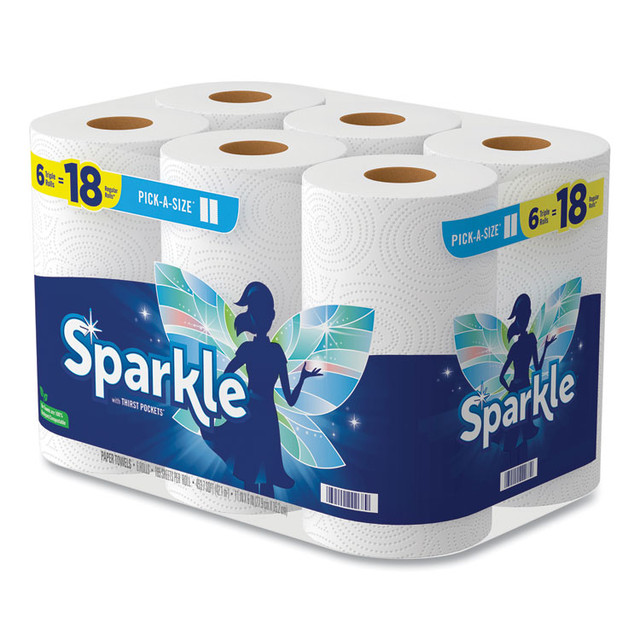 GEORGIA PACIFIC Sparkle® 22269501 Pick-A-Size Perforated Kitchen Triple Roll Towels with Thirst Pockets, 2-Ply, 11 x 6, White, 165 Sheets/Roll, 6 Rolls/Pack