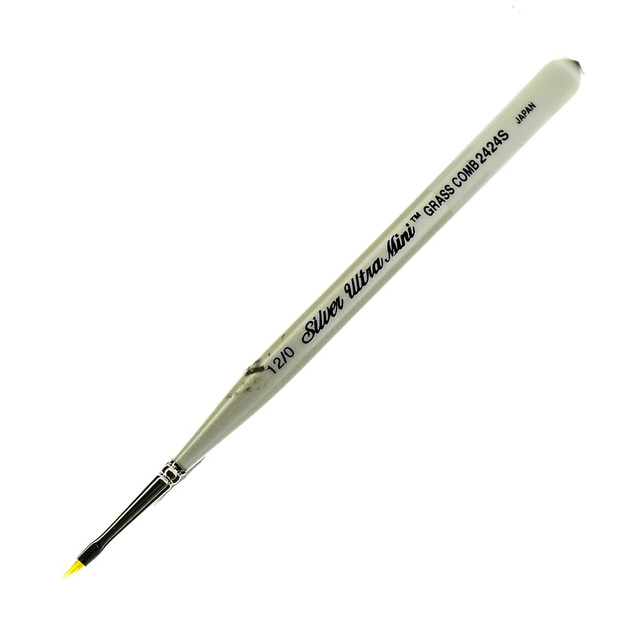 SILVER BRUSH LIMITED Silver Brush 2424S-12/0  Ultra Mini Series Paint Brush, Size 12, Grass Comb Bristle, Taklon Filament, Pearl White