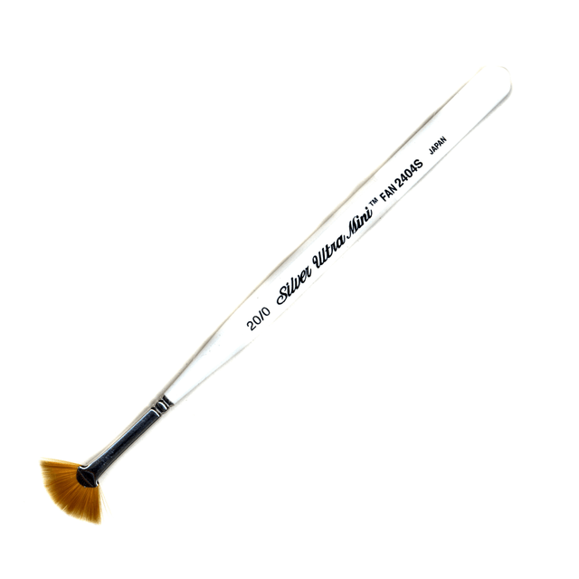 SILVER BRUSH LIMITED 2404S-20/0 Silver Brush Ultra Mini Series Paint Brush, Size 20, Fan Bristle, Taklon Filament, Pearl White