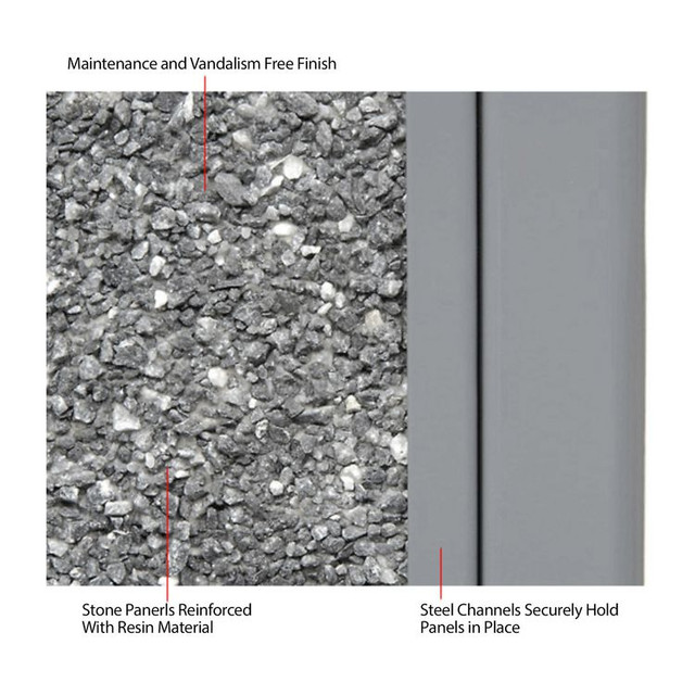 GLOBAL INDUSTRIAL 238241GY Stone Panel All Weather Trash Receptacle Urn, 24 gal, Steel, Gray