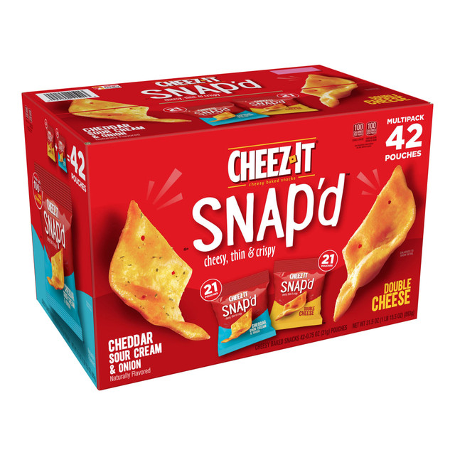 KELLOGGs 11501 Cheez-It Snap-d Cheesy Baked Snacks, 0.75 Oz, Box Of 42 Snack Bags