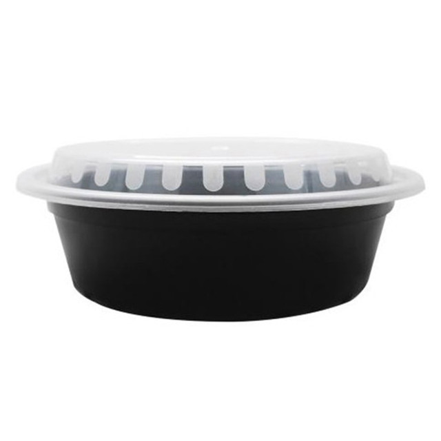 LOLLICUP USA, INC. IM-FC4032B Karat Round Plastic Takeout Food Containers With Lids, 32 Oz, Black, Case Of 150 Sets