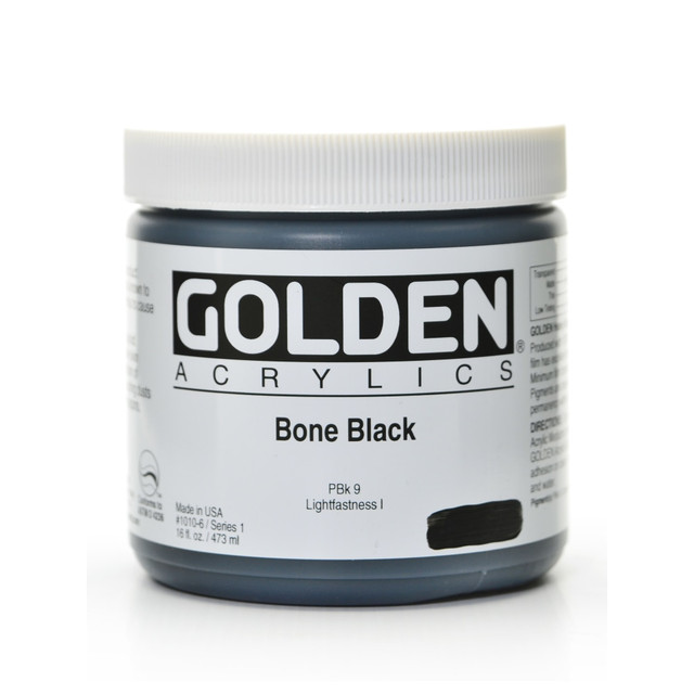 GOLDEN ARTIST COLORS, INC. 1010-6 Golden Heavy Body Acrylic Paint, 16 Oz, Bone Black