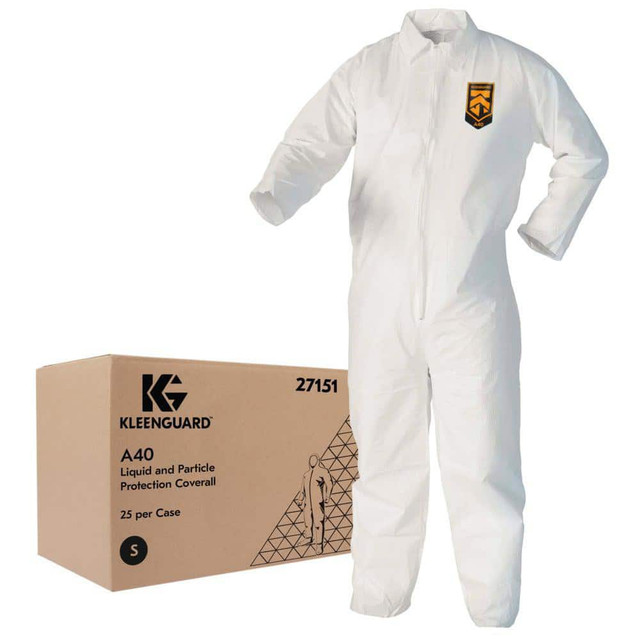 KleenGuard 27151 Disposable Coveralls: Size Small, Microporoous Film Laminate, Zipper Closure