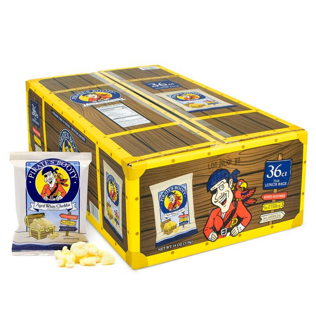 PIRATE BRANDS Pirate's Booty® 60004090 Natural Aged White Cheddar Baked Corn Puffs, 0.5 oz Bag, 36/Box, 2 Boxes/Carton