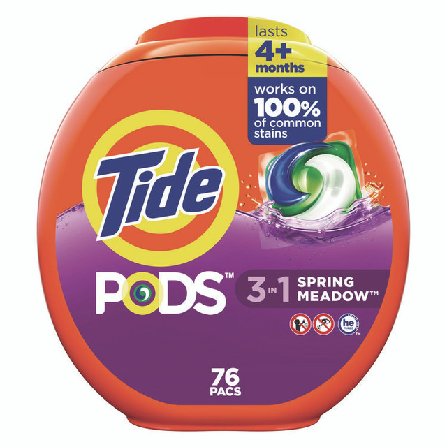 PROCTER & GAMBLE Tide® 09166EA PODS Laundry Detergent, HE Compatible, Spring Meadow, 66 oz Tub, 76 Pacs/Tub