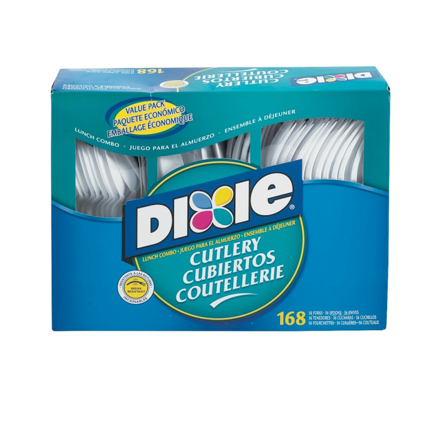 DIXIE FOODS CM168 Dixie Heavy-Weight Plastic Cutlery Combo Box, White, Box Of 168