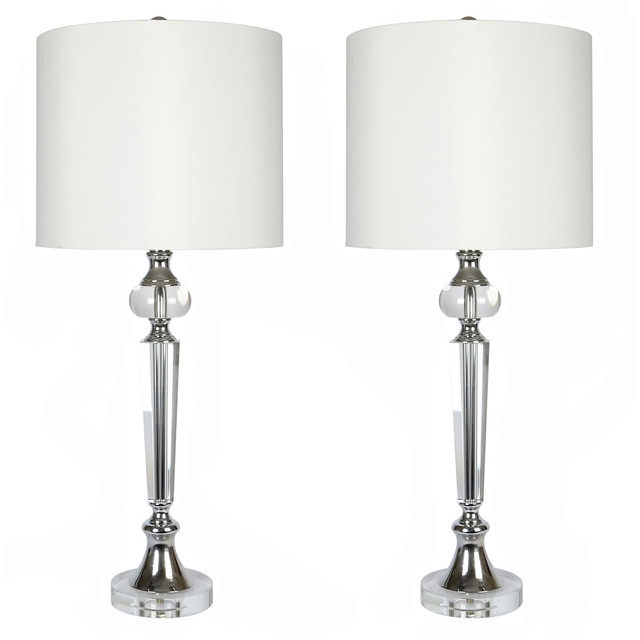 GRANDVIEW GALLERY LLC TL28-TORCH-DBL K9W2 LumiSource Torch Contemporary Desktop Table Lamps, 28-1/2inH, Off-White Shade/Polished Chrome Base, Set Of 2 Lamps