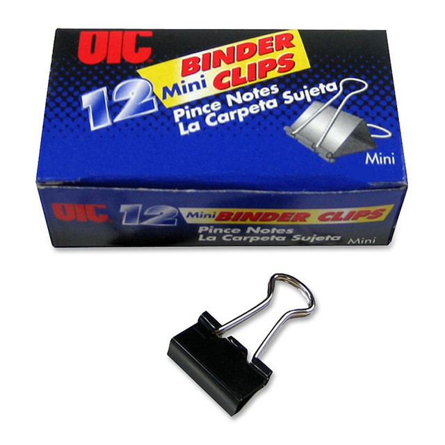 Ideal for temporary binding and upright hanging of documents, these OIC binder clips make it easy to hold together and display packets of paper. With a reliable hold, you wonT have to worry about papers coming loose as you move between locations.  OIC small binder clips keep files organized and secure.  Handle of the black binder clips remains upright for handling and hanging. Folds flat for storage.  Handle can be removed for permanent binding.  Mini binder clips metal construction is corrosion-resistant for years of use.  1/4in Capacity.