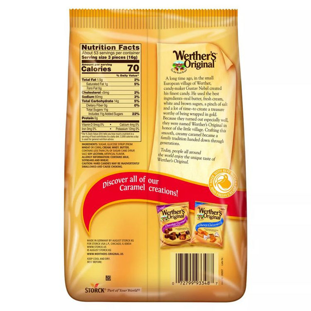 STORCK Werther's® Original® 30201012 Original Hard Candies, Caramel, 30 oz Bag