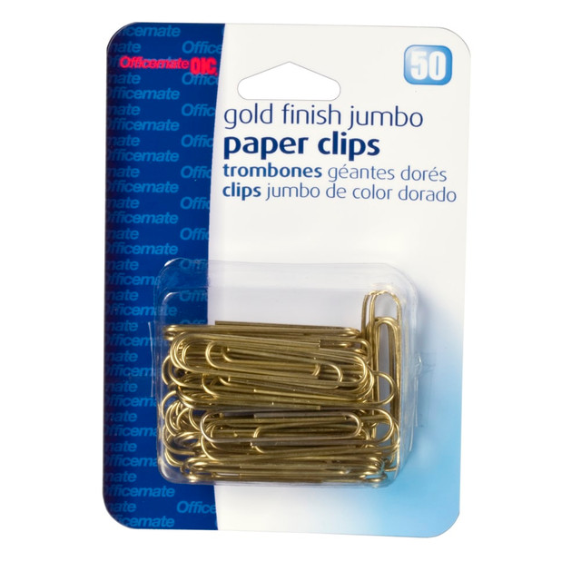 OFFICEMATE INTERNATIONAL CORP. OIC 30915  Paper Clips, Box Of 50, Jumbo, Gold