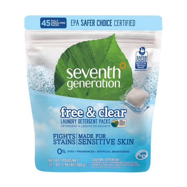 SEVENTH GENERATION, INC. 22977 Seventh Generation Free & Clear Laundry Detergent Packs, Unscented, Pack Of 45 SEVENTH GENERATION, INC. 22977 Seventh Generation Free & Clear Laundry Detergent Packs, Unscented, Pack Of 45