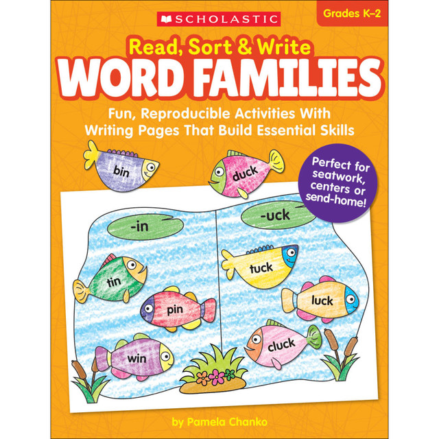 Children can cut, color, sort and write their way to a foundation in reading using the Scholastic Read, Sort & Write: Word Families Book. This workbook provides engaging activities that help make learning feel like playtime.  Helps children gain foundational literacy skills.  Cutting, coloring, sorting and writing activities promote fine motor development.  Ideal for seatwork, centers and send-home work.  Easy-prep pages make getting started simple.  Recommended for students in preschool through second grade.