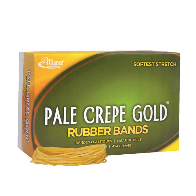 ALLIANCE RUBBER CO 20195 Alliance Rubber Pale Crepe Gold Rubber Bands, #19, 3 1/2in x 1/16in, 1 Lb, Box Of 1,890