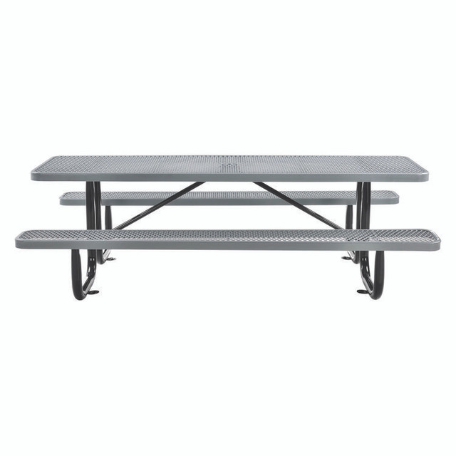 GLOBAL INDUSTRIAL 277153GY Expanded Steel Picnic Table, Rectangular, 96 x 62 x 29.5, Gray Top, Gray Base/Legs