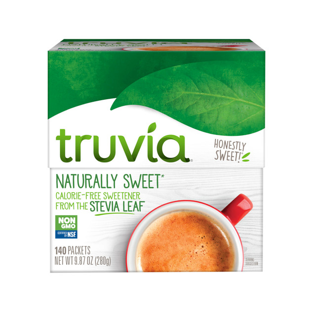 Sweeten your coffee, tea and other beverages with Truvia. This sweetener has zero calories and tastes great, so you can feel good about adding it to your beverages.  Made from the sweetest part of the Stevia leaf for optimal taste.  Free of calories to support low- and reduced-calorie needs.  Packets are easy to stock at your beverage station and take with you to go.