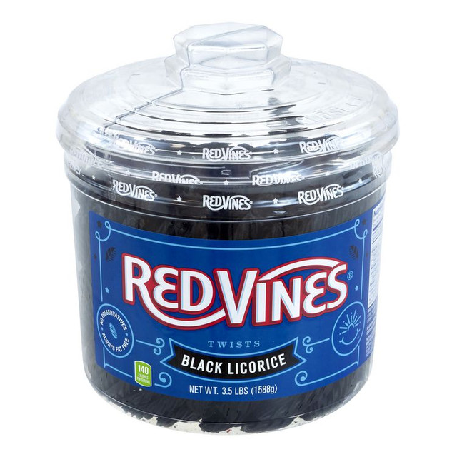 AMERICAN LICORICE COMPANY Red Vines® 60004084 Black Licorice Twists, 3.5 lb Jar, 2/Carton