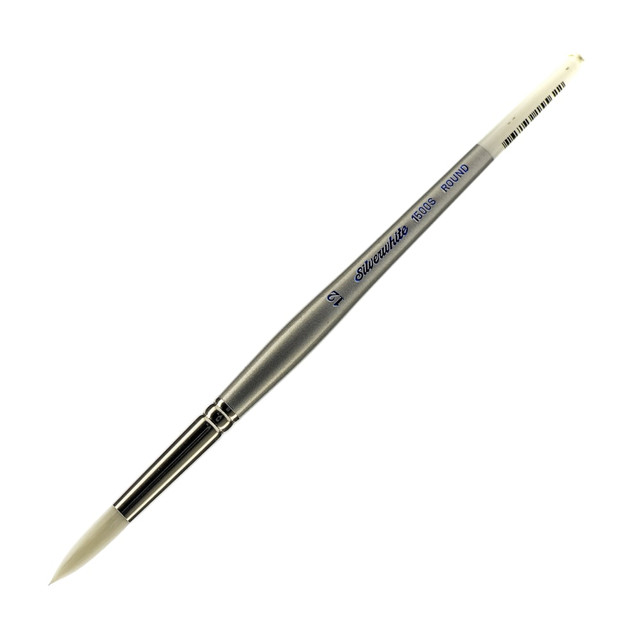 SILVER BRUSH LIMITED 1500S-12 Silver Brush Silverwhite Series Short-Handle Paint Brush, Size 12, Round Bristle, Synthetic Taklon Filament, Silver/White