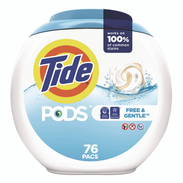 PROCTER & GAMBLE Tide® 09488EA PODS Laundry Detergent, Free and Gentle, 63 oz Tub, 76 Pacs/Tub