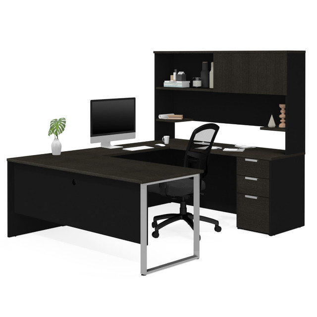 BESTAR INC. Bestar 110889-32  Pro-Concept Plus 72inW U-Shaped Executive Computer Desk With Pedestal And Hutch, Deep Gray/Black