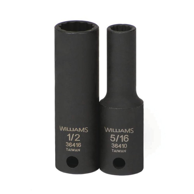 Williams JHW36418 Impact Sockets; Socket Size (Decimal Inch): 0.5625 ; Number Of Points: 12 ; Drive Style: Square ; Overall Length (mm): 63.5mm ; Material: Steel ; Finish: Black Oxide