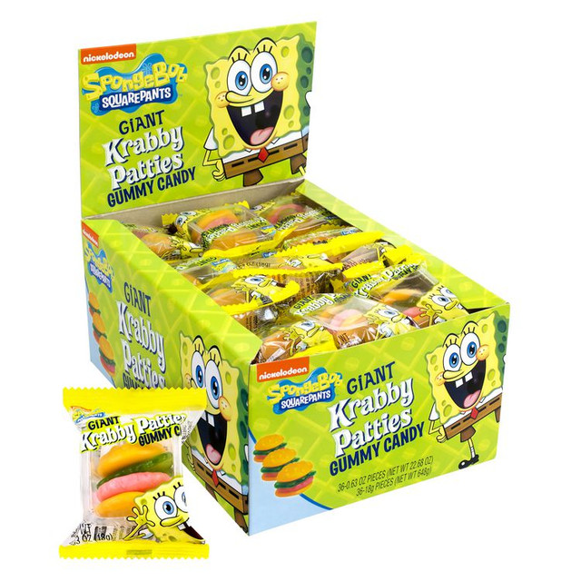 FRANKFORD CANDY, LLC Nickelodeon™ 60004072 SpongeBob Squarepants Giant Krabby Patties Gummy Candy, Fruity, 0.63 oz Packet, 36/Bag, 2/Carton
