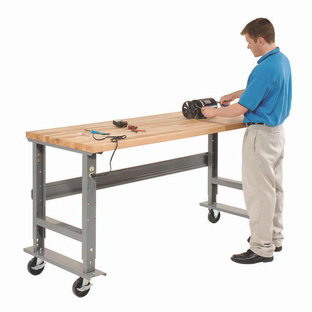 GLOBAL INDUSTRIAL 183168A Light Duty Butcher Block Top Adjustable Height Workbench, 800 lbs, 72 x 30 x 36 to 43, Gray