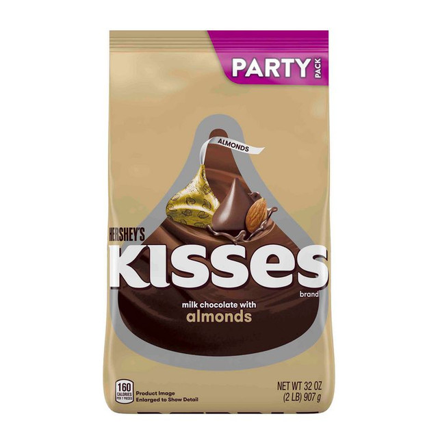 THE HERSHEY COMPANY Hershey®'s 60004091 KISSES with Almonds, Milk Chocolate, 32 oz Pack, 2 Packs/Carton