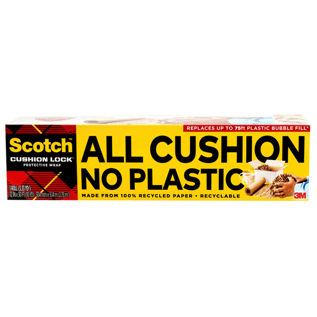 3M CO Scotch PCW-1230  Cushion Lock Protective Wrap, 12-3/8 in x 30 ft, 1 Roll, Honeycomb Packing Paper, Alternative for Bubble Cushion Wrap, Brown