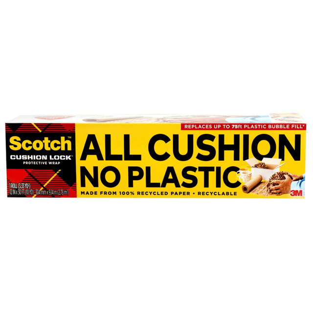 3M CO PCW-1230 Scotch Cushion Lock Protective Wrap, 12-3/8 in x 30 ft, 1 Roll, Honeycomb Packing Paper, Alternative for Bubble Cushion Wrap, Brown