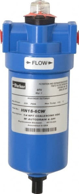 Parker HN1S-6CW Coalescing Compressed Air Filter: 1/4" NPT Port