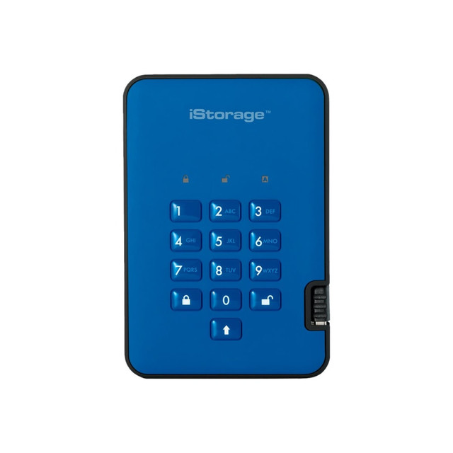 ISTORAGE LIMITED IS-DA2-256-1000-BE iStorage diskAshur2 - Hard drive - encrypted - 1 TB - external (portable) - USB 3.1 Gen 1 - 5400 rpm - buffer: 8 MB - 256-bit AES, FIPS 197 - ocean blue - TAA Compliant